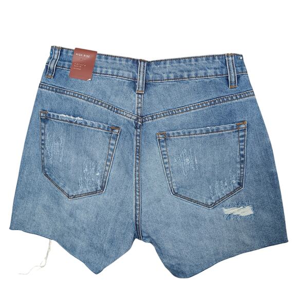Nature Denim Los Angeles High Rise Distressed Shorts Size XS Button Fly Blue NWT - Picture 2 of 7